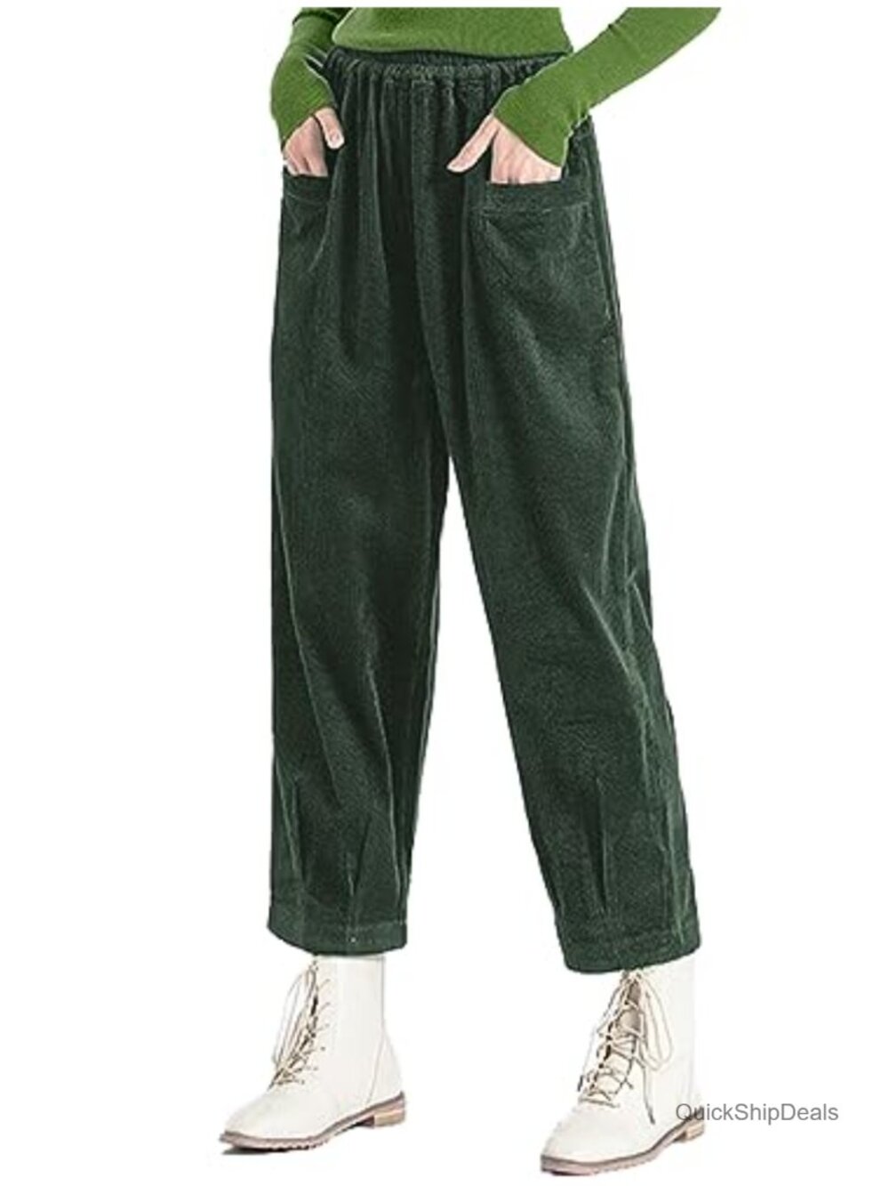 Minibee Corduroy Baggy Harem Pants Elastic Waist Wide Leg Trousers with Pockets